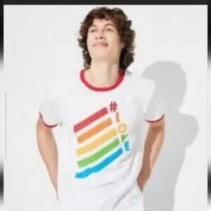 White Ringer Tee with Rainbow Striped Design